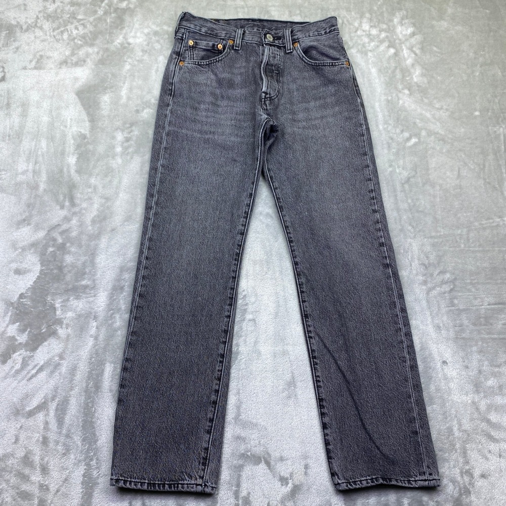 Levi's 501 Jeans Black Wash Button Fly Straight Leg Denim Sz 29 Fits 27" Western